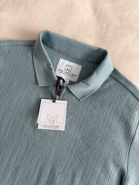 NEW Michael Strahan Mens XL Sage Green Ribbed Zip Polo Teal Shirt NWT Textured